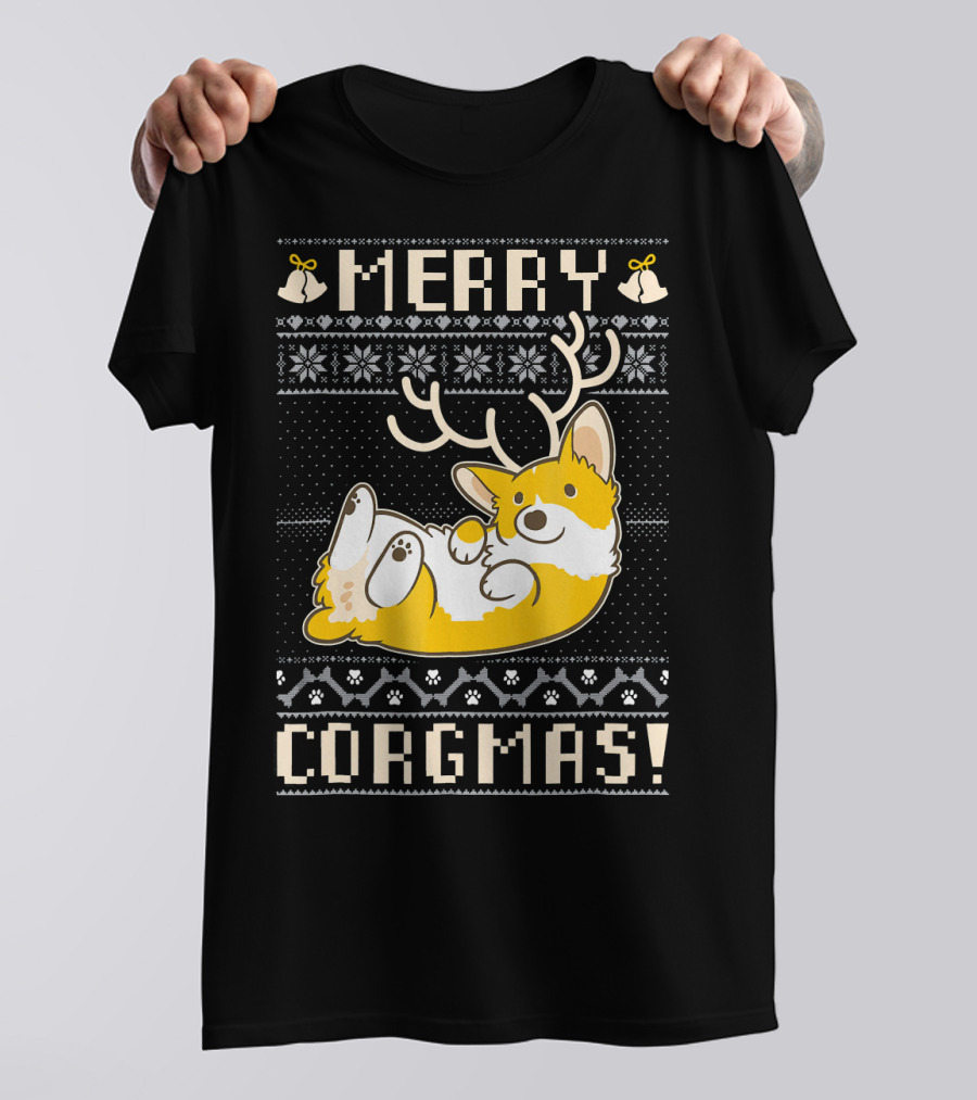 Merry Corgmas Corgi With Antlers And Holiday T-Shirt