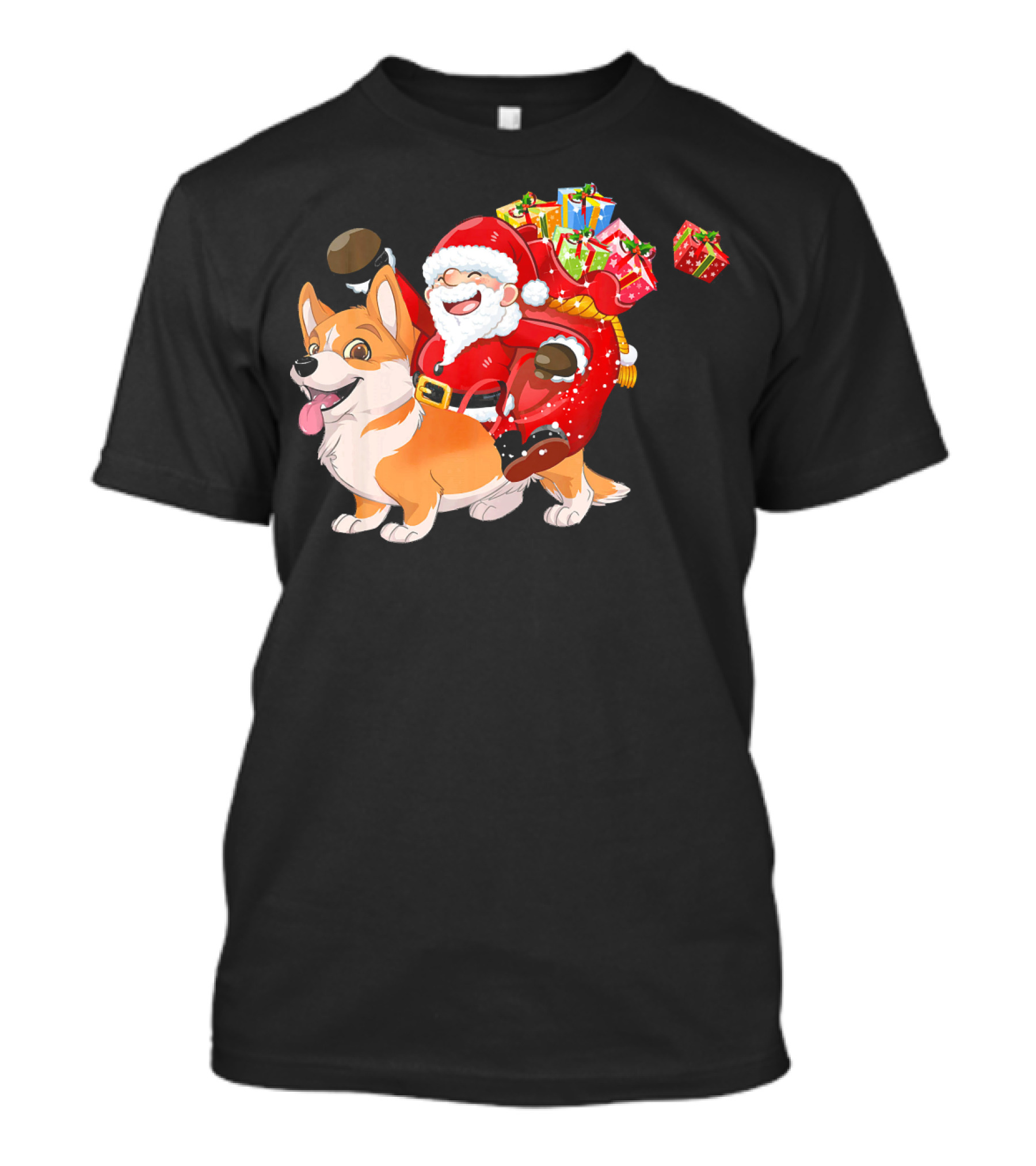 Santa Riding Welsh Corgi Christmas Pajama Fun Holiday Presents T-Shirt