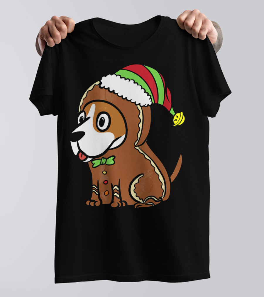 Basset Hound Gingerbread Man Costume Christmas Hat T-Shirt