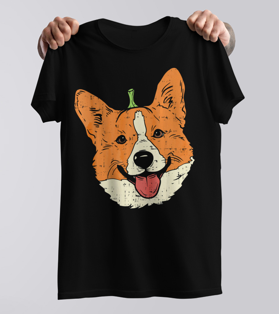 Welsh Corgi Pumpkin Face Halloween Costume Head T-Shirt