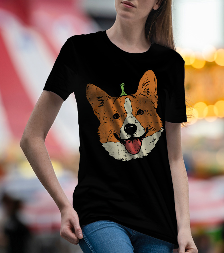 Welsh Corgi Pumpkin Face Halloween Costume Head T-Shirt