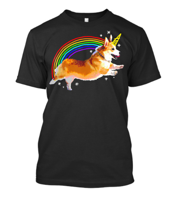 Unicorn Corgi Rainbow Doodle Funny Graph T-Shirt