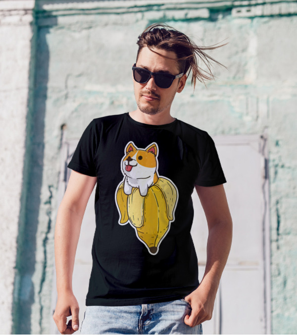 Banana Welsh Corgi Peel Sitting Playfully T-Shirt