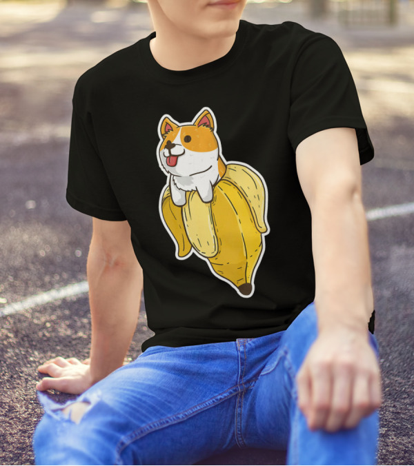 Banana Welsh Corgi Peel Sitting Playfully T-Shirt