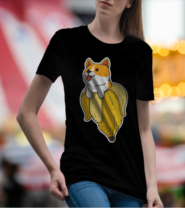 Banana Welsh Corgi Peel Sitting Playfully T-Shirt