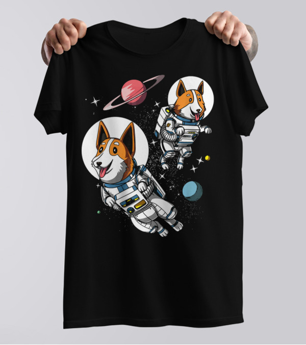 Space Corgi Dog Astronauts Cool Planets Stars T-Shirt