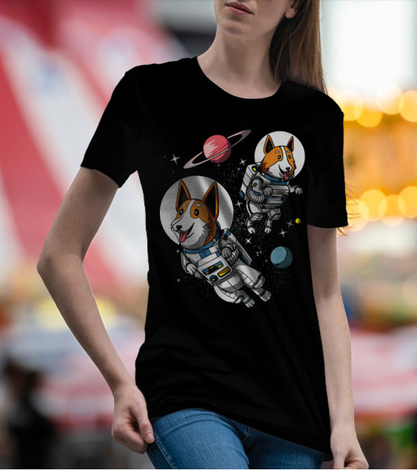 Space Corgi Dog Astronauts Cool Planets Stars T-Shirt