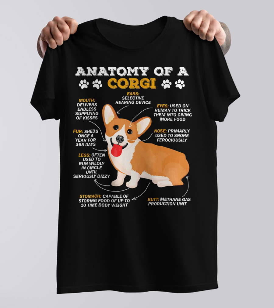 ANATOMY OF A CORGI MOUTH EARS EYES FUR NOSE LEGS STOMACH BUTT T-Shirt