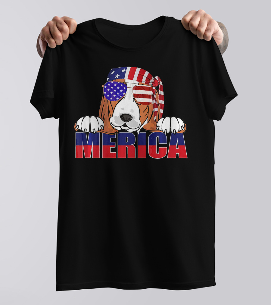 4TH OF JULY AMERICA HAPPY BIRTHDAY 'MERICA BASSE FLAG BANDANA DOG SUNGLASSES T-Shirt