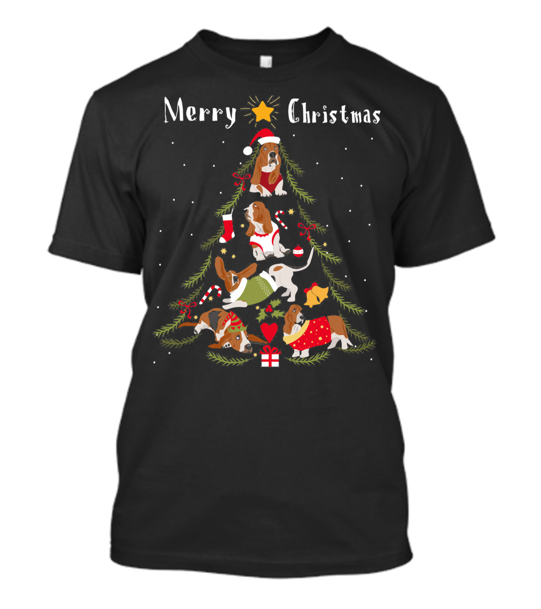 Merry Christmas Basset Hound Tree Xmas Dog Love T-Shirt