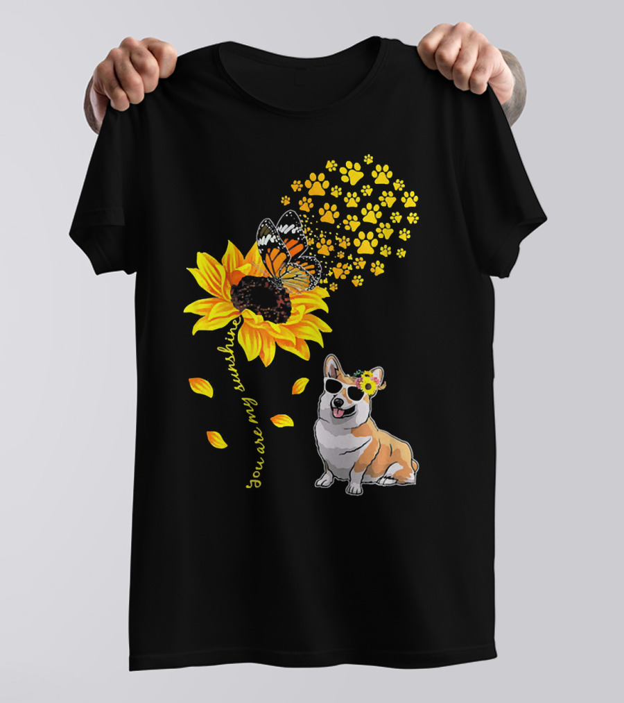 You Are My Sunshine Sunflower Corgi Butterfly Paws T-Shirt
