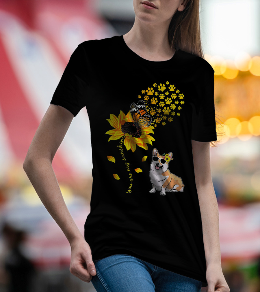 You Are My Sunshine Sunflower Corgi Butterfly Paws T-Shirt