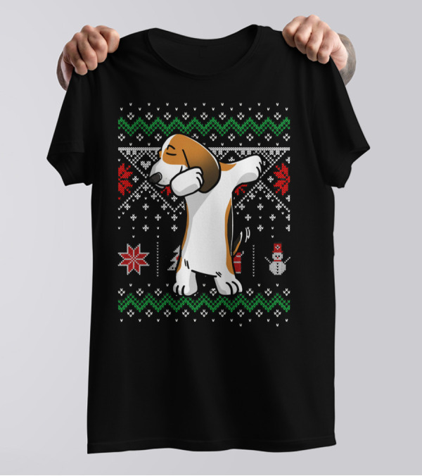 Basset Hound Dabbing Ugly Sweater Christmas Snowman T-Shirt