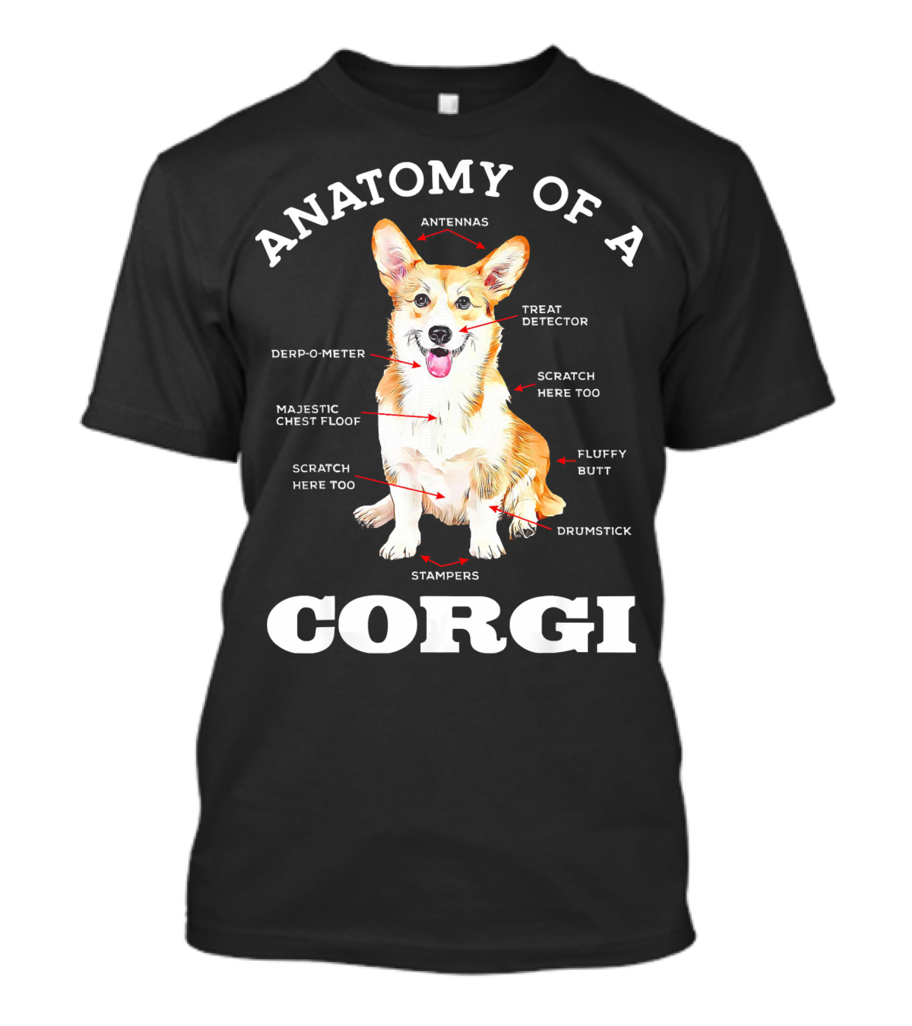 Anatomy Of A Corgi Antennas Treat Detector Fluffy Butt Drumstick Stampers T-Shirt