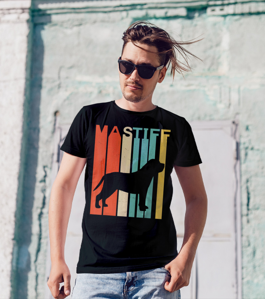 Retro Vintage Mastiff Silhouette Color Stripes T-Shirt