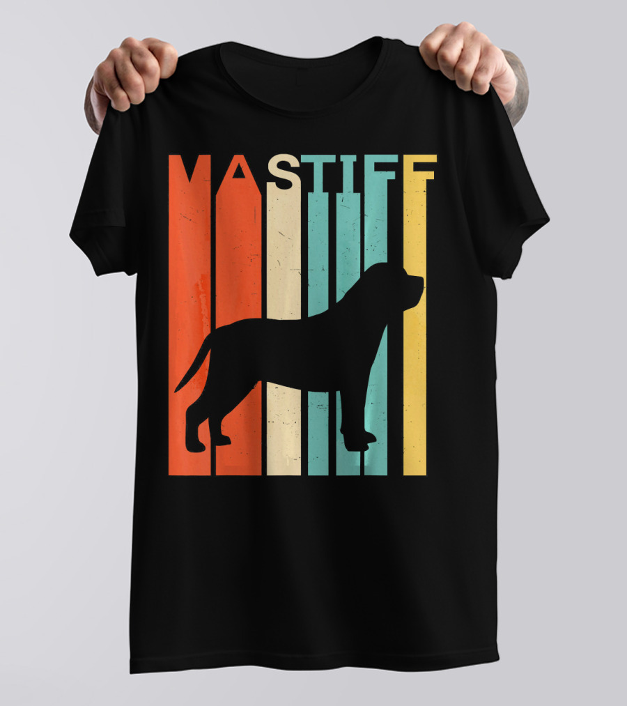 Retro Vintage Mastiff Silhouette Color Stripes T-Shirt