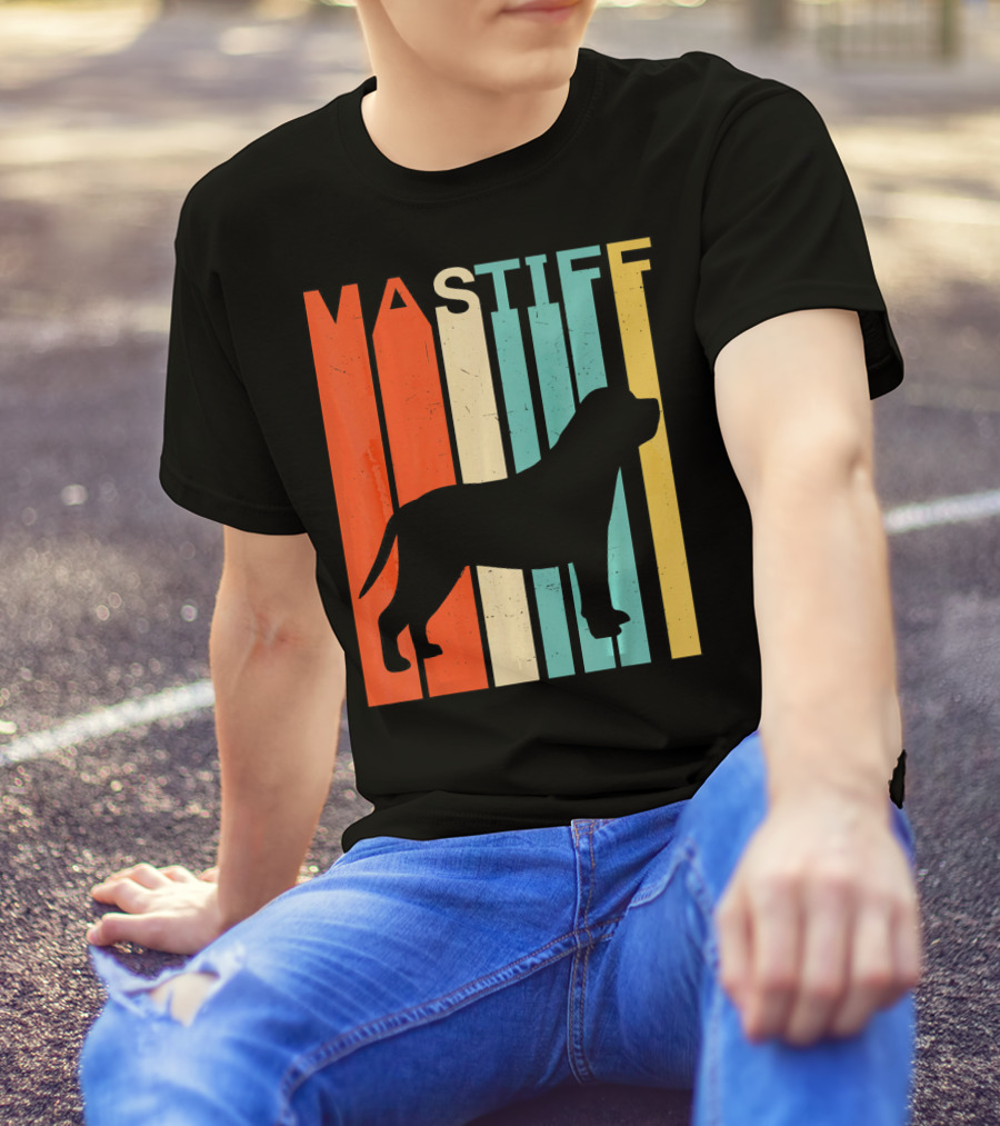 Retro Vintage Mastiff Silhouette Color Stripes T-Shirt