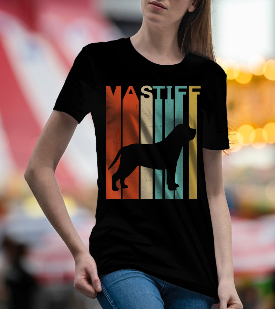 Retro Vintage Mastiff Silhouette Color Stripes T-Shirt