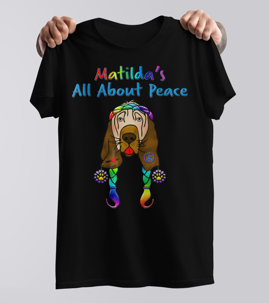 Matilda's All About Peace Tie Dye Hippie Dog With Peace Sign And Flowers T-Shirt