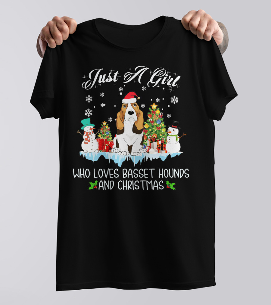 Just A Girl Who Loves Basset Hounds And Christmas T-Shirt