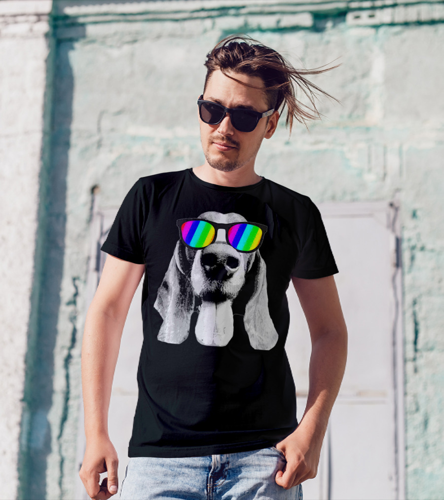 Basset Hound Rainbow Sunglasses T-Shirt