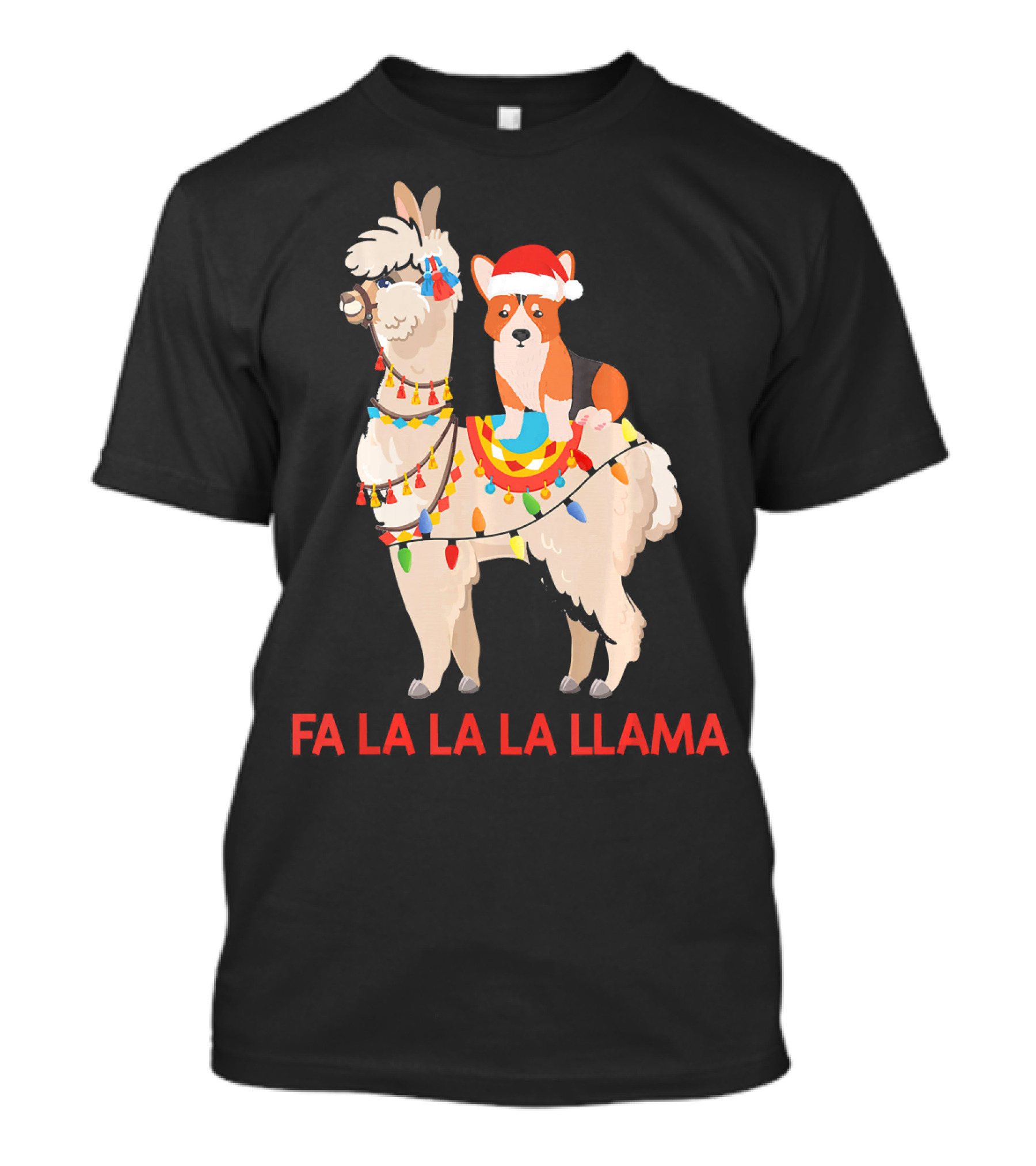Fa La La La Llama Santa Corgi Riding Llama T-Shirt
