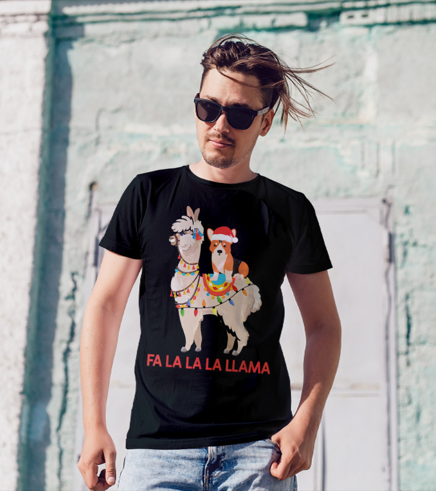 Fa La La La Llama Santa Corgi Riding Llama T-Shirt
