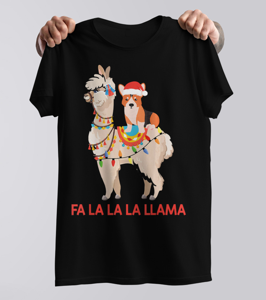 Fa La La La Llama Santa Corgi Riding Llama T-Shirt