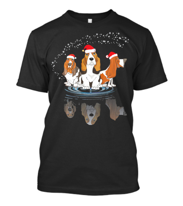 Basset Hound Dogs Noel Costume Santa Hats Reflections T-Shirt
