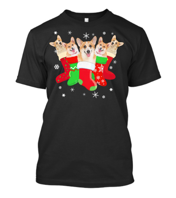 Corgi Christmas Socks Festive Holiday Snowflakes T-Shirt
