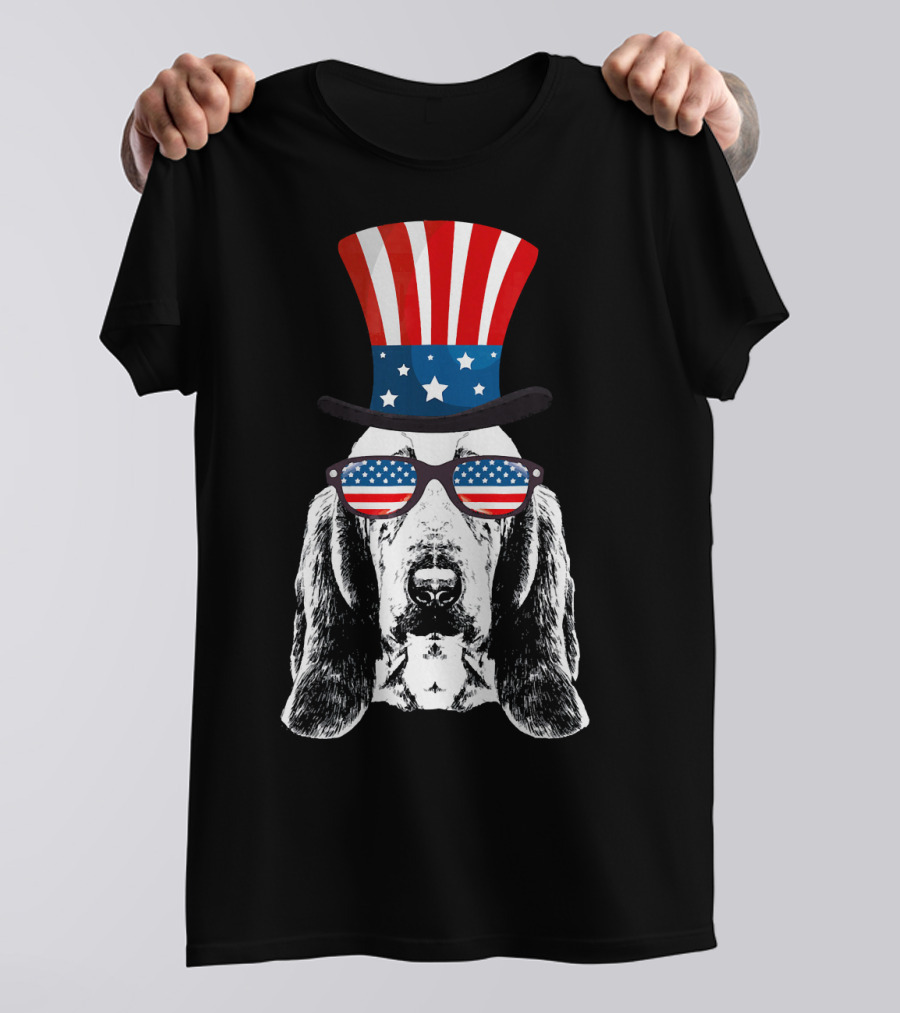 Basset Hound Patriotic Flag Hat And Sunglasses T-Shirt
