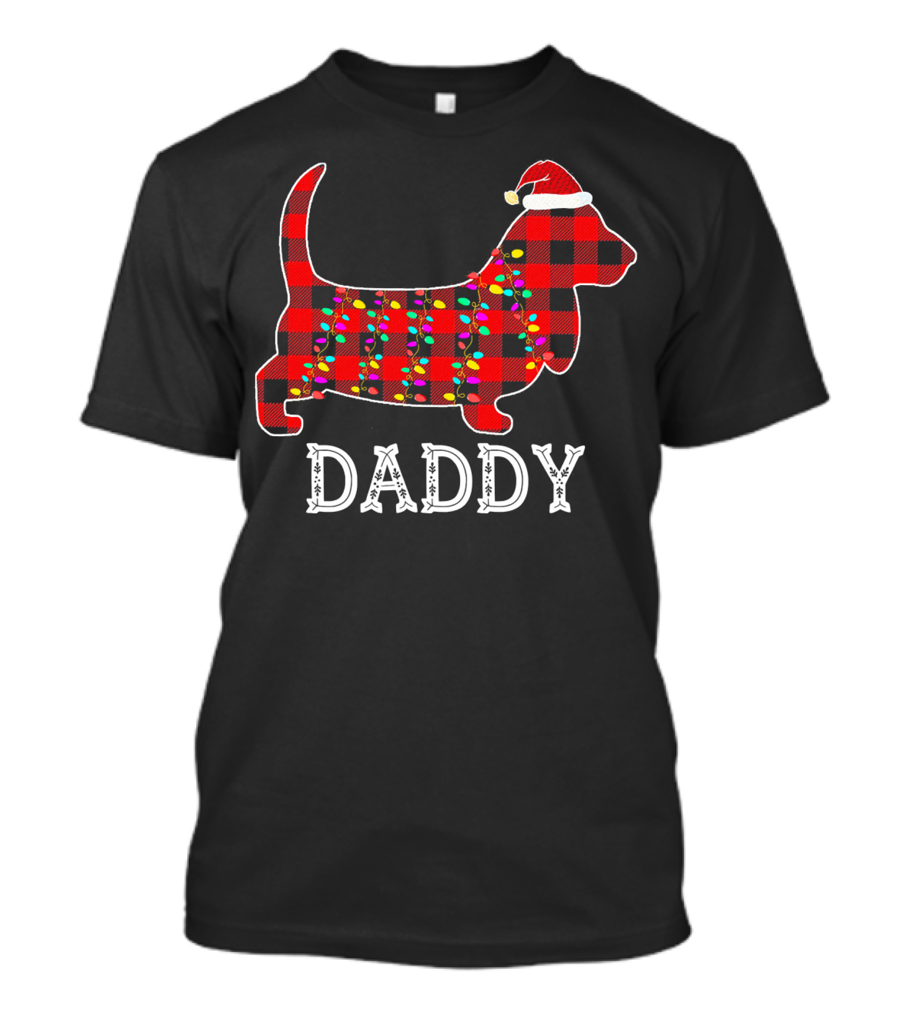 Basset Hound Daddy Christmas Family Matching Plaid Santa Lights T-Shirt