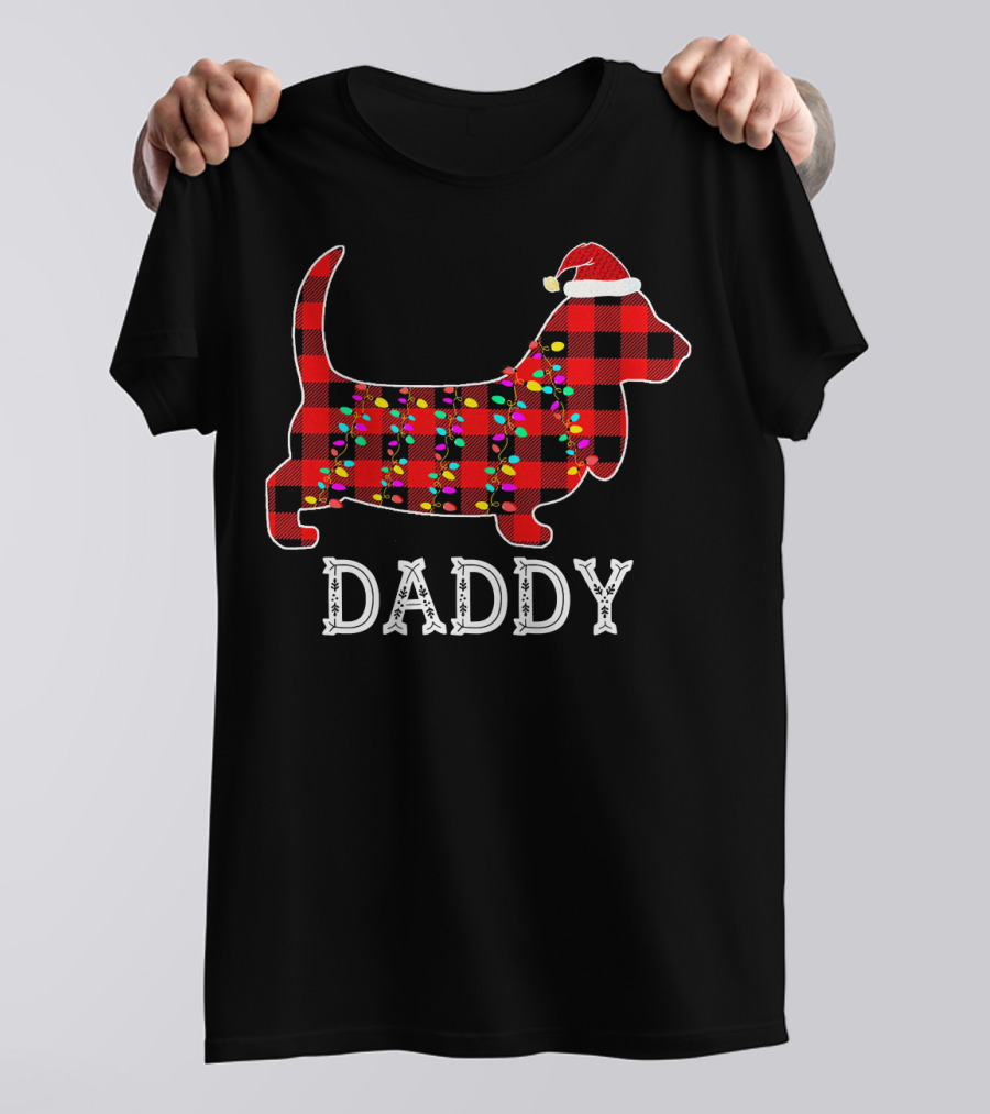 Basset Hound Daddy Christmas Family Matching Plaid Santa Lights T-Shirt