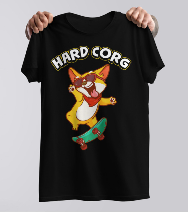 HARD CORG Funny Corgi Skateboard Joke Pun T-Shirt