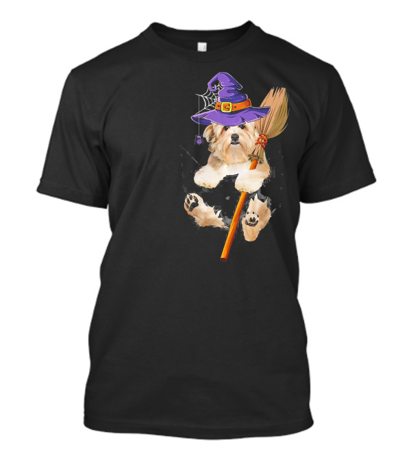 Havanese Dog Witch With Purple Hat And Broomstick T-Shirt