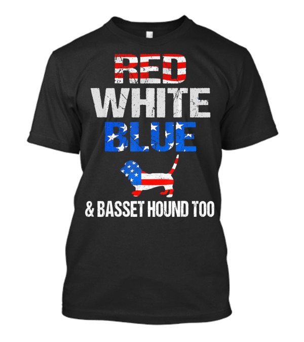 Red White Blue Basset Hound American Flag T-Shirt