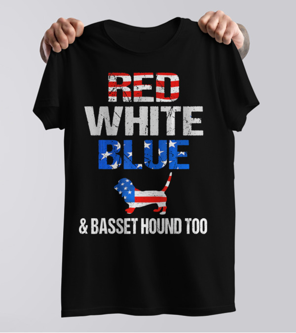 Red White Blue Basset Hound American Flag T-Shirt