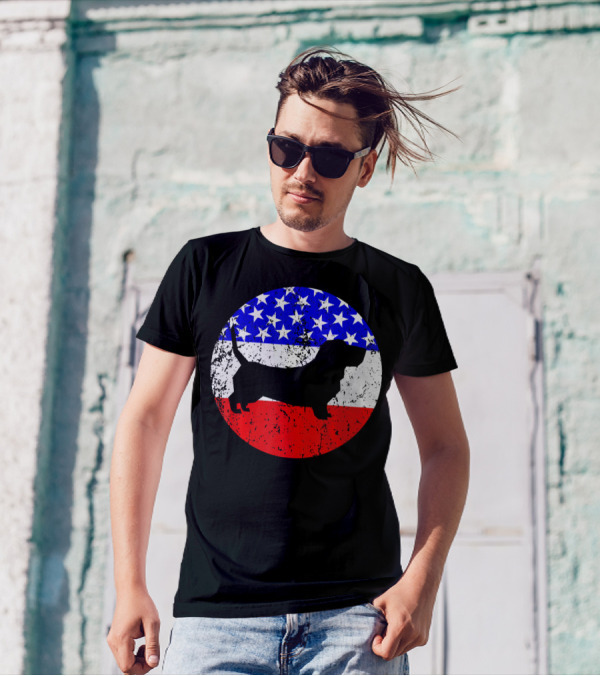 American Flag Basset Hound Silhouette Circle T-Shirt
