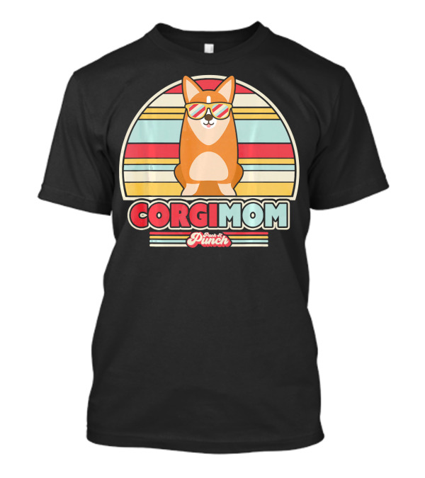 Corgi Mom Retro Style With Flavor Punch Cool Stripes T-Shirt