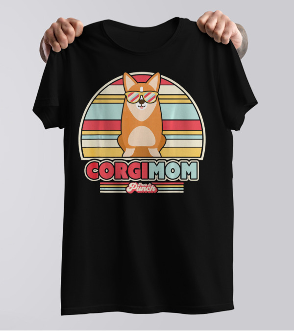 Corgi Mom Retro Style With Flavor Punch Cool Stripes T-Shirt
