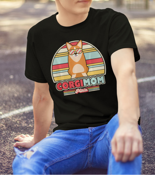 Corgi Mom Retro Style With Flavor Punch Cool Stripes T-Shirt