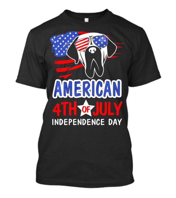 AMERICAN 4TH OF JULY INDEPENDENCE DAY DOG FLAG GLASSES T-Shirt