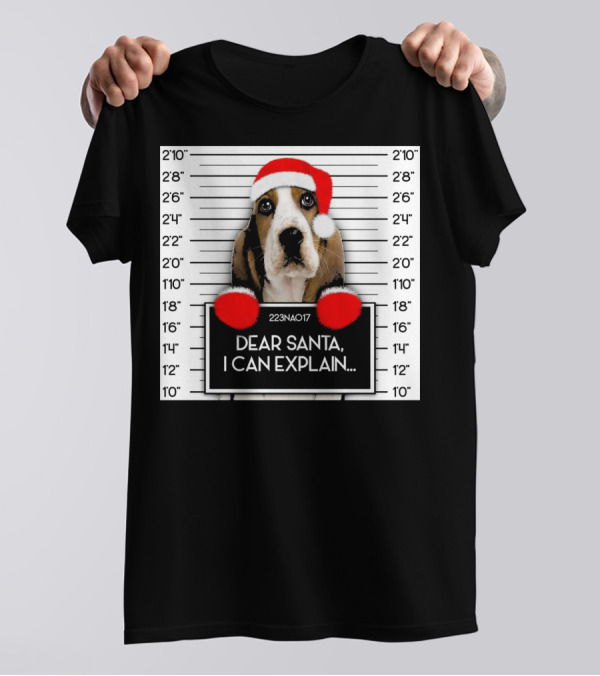 Dear Santa I Can Explain Xmas Basset Hound Santa Hat Dog T-Shirt