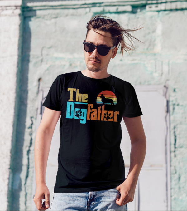 Vintage The Dogfather Cardigan Welsh Corgi Retro Sunset T-Shirt