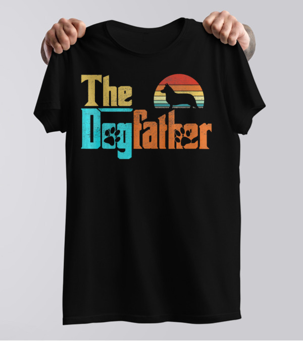 Vintage The Dogfather Cardigan Welsh Corgi Retro Sunset T-Shirt