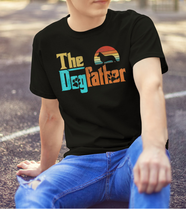 Vintage The Dogfather Cardigan Welsh Corgi Retro Sunset T-Shirt
