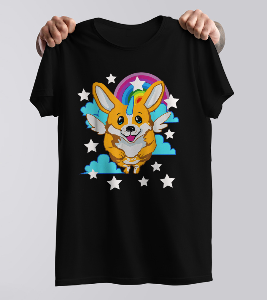 Unicorg Funny Unicorn Corgi Dog With Rainbow And Stars T-Shirt