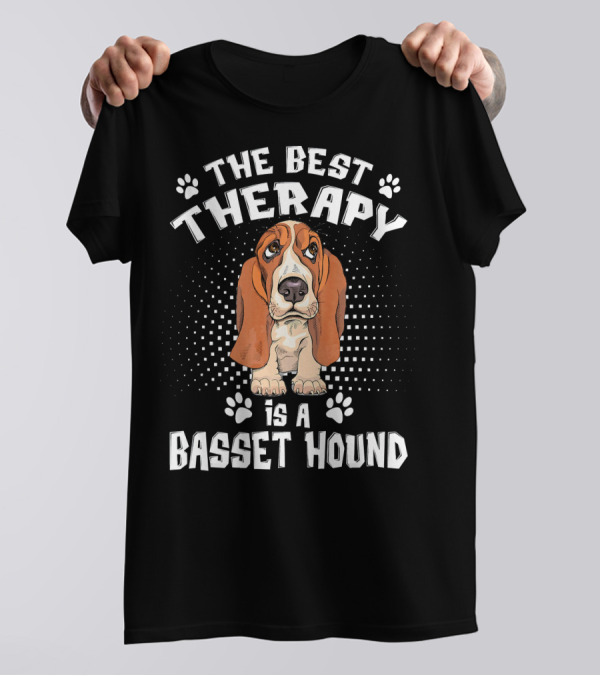 The Best Therapy Is A Basset Hound Dog With Paw Prints T-Shirt