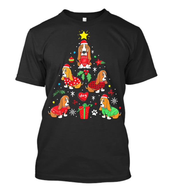 Basset Hound Christmas Ornament Tree Dog Paw Present Snowflakes T-Shirt