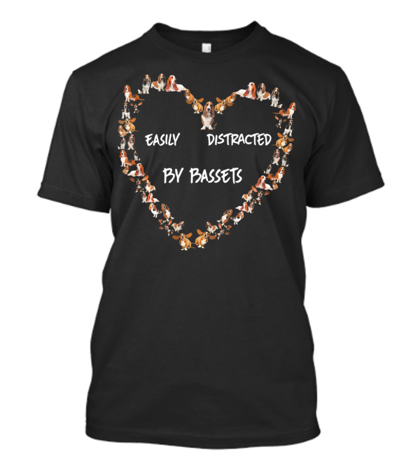 Easily Distracted By Bassets Heart T-Shirt